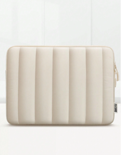Beige Lines Puffy - Bolso protector para laptop o tablet