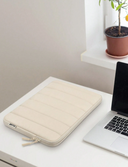 Beige Lines Puffy - Bolso protector para laptop o tablet