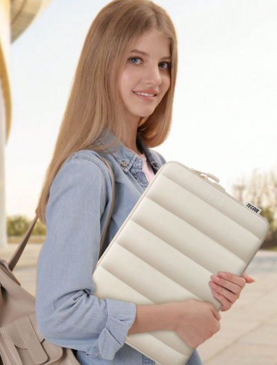 Beige Lines Puffy - Bolso protector para laptop o tablet