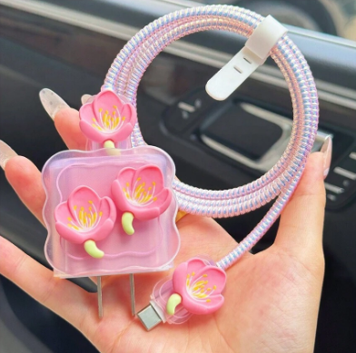 Protector para cable de carga: Pinky Flower