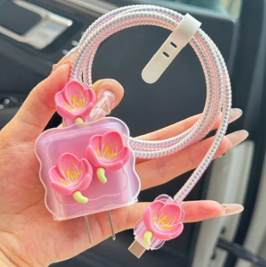 Protector para cable de carga: Pinky Flower