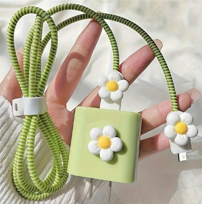 Protector para cable de carga: Green flower