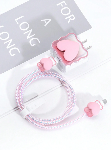 SET: Estuche y protector para cable de carga: Pink Heart